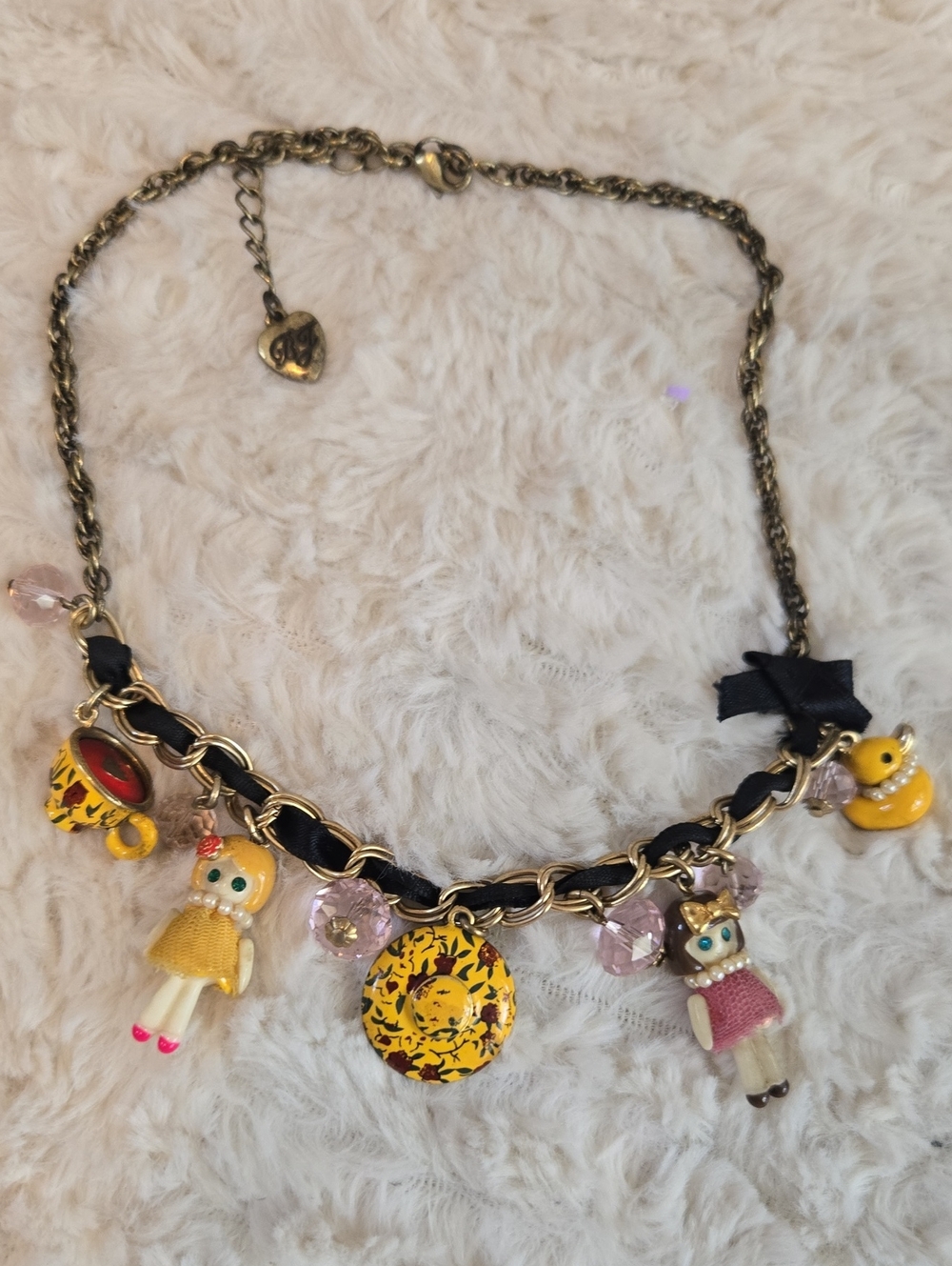 Betsey Johnson Gold-Tone Charm Necklace with Yellow Accents